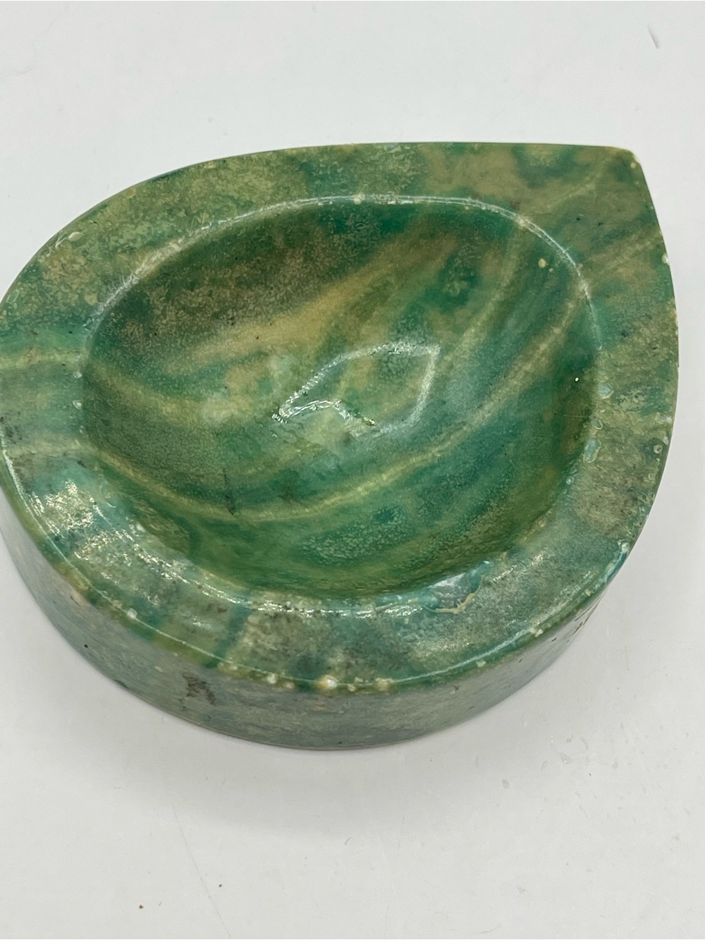 Green Polished Stone Dish. Hand carved green stone catch all or ashtray